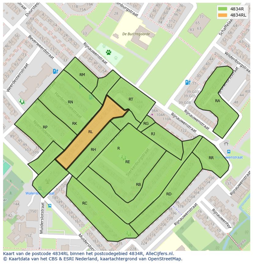 Afbeelding van het postcodegebied 4834 RL op de kaart.