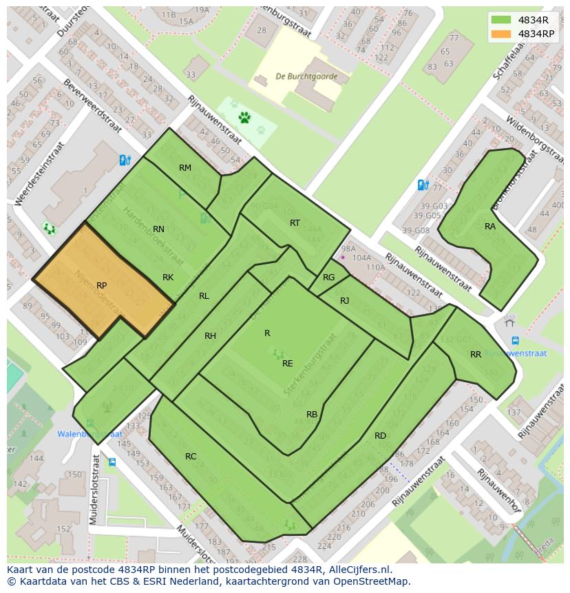 Afbeelding van het postcodegebied 4834 RP op de kaart.