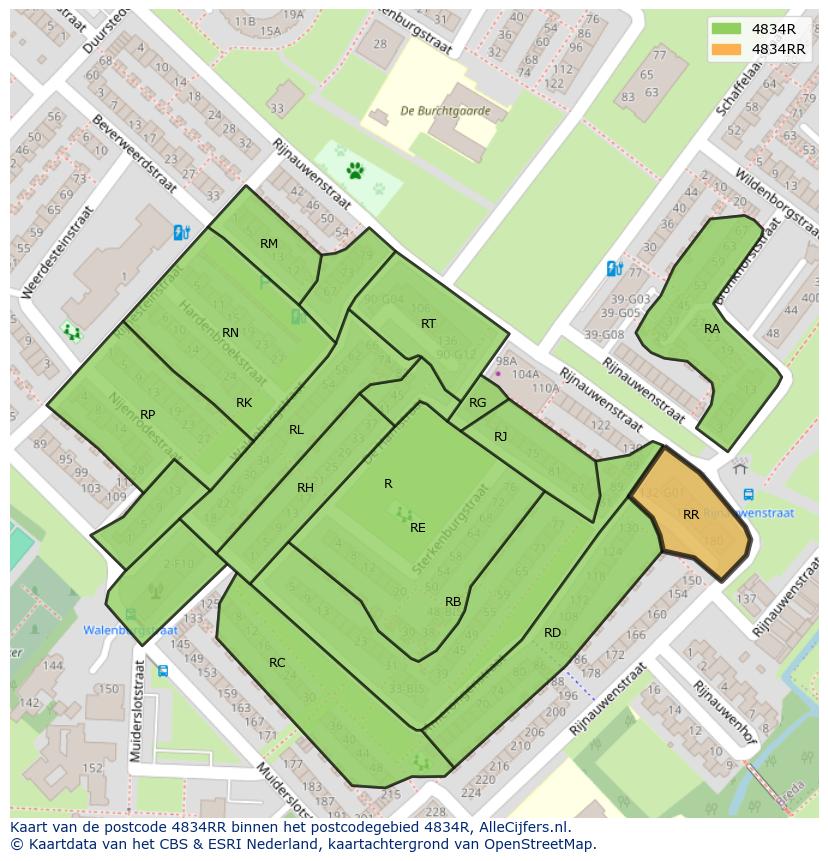 Afbeelding van het postcodegebied 4834 RR op de kaart.