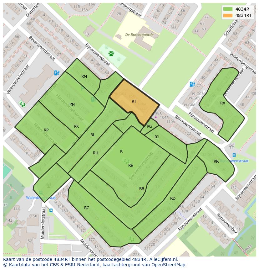 Afbeelding van het postcodegebied 4834 RT op de kaart.