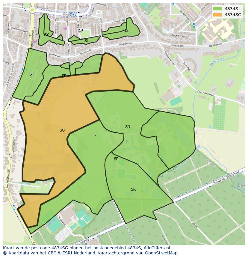 Afbeelding van het postcodegebied 4834 SG op de kaart.