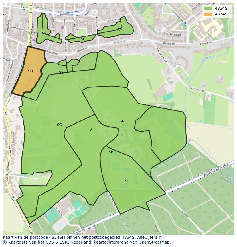 Afbeelding van het postcodegebied 4834 SH op de kaart.