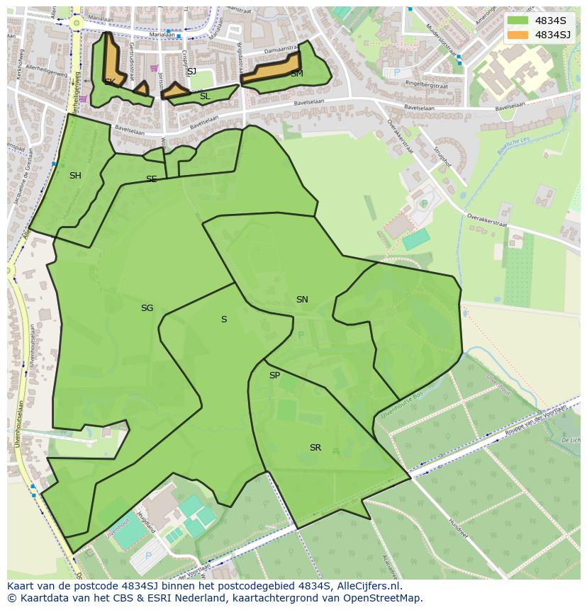 Afbeelding van het postcodegebied 4834 SJ op de kaart.