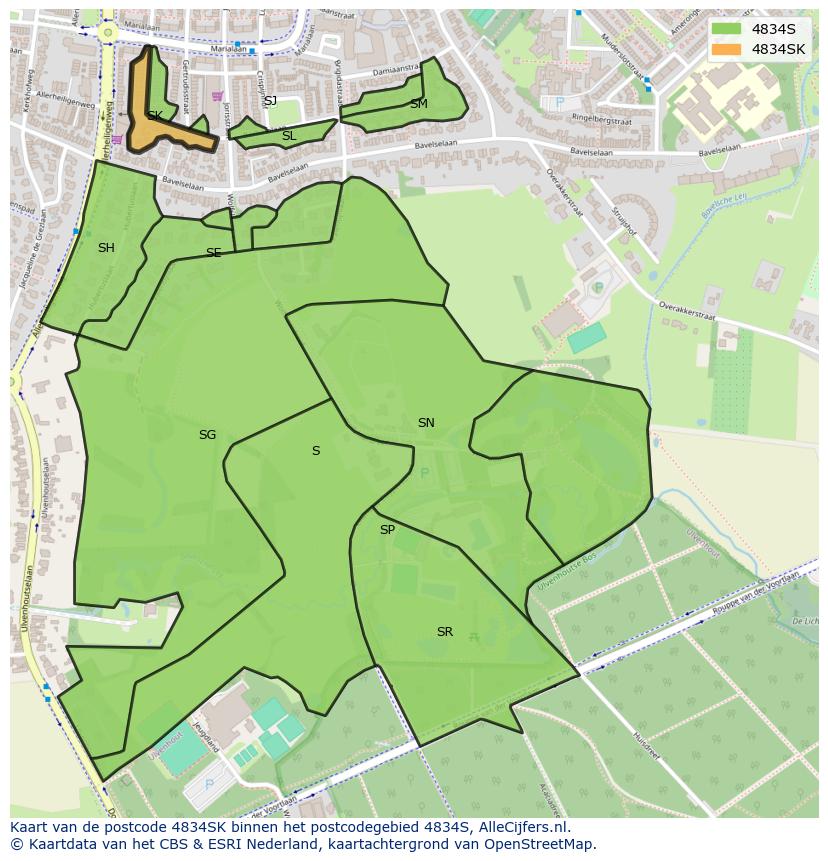 Afbeelding van het postcodegebied 4834 SK op de kaart.