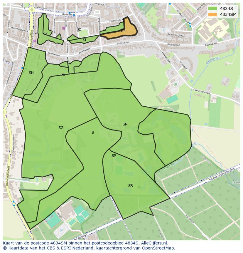Afbeelding van het postcodegebied 4834 SM op de kaart.