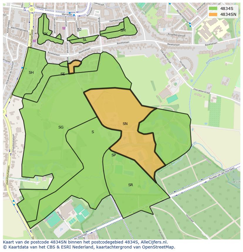 Afbeelding van het postcodegebied 4834 SN op de kaart.