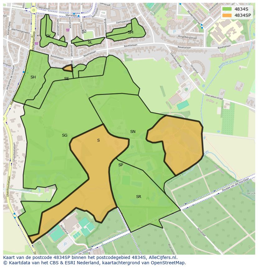 Afbeelding van het postcodegebied 4834 SP op de kaart.