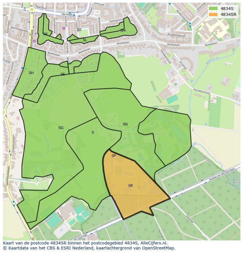 Afbeelding van het postcodegebied 4834 SR op de kaart.