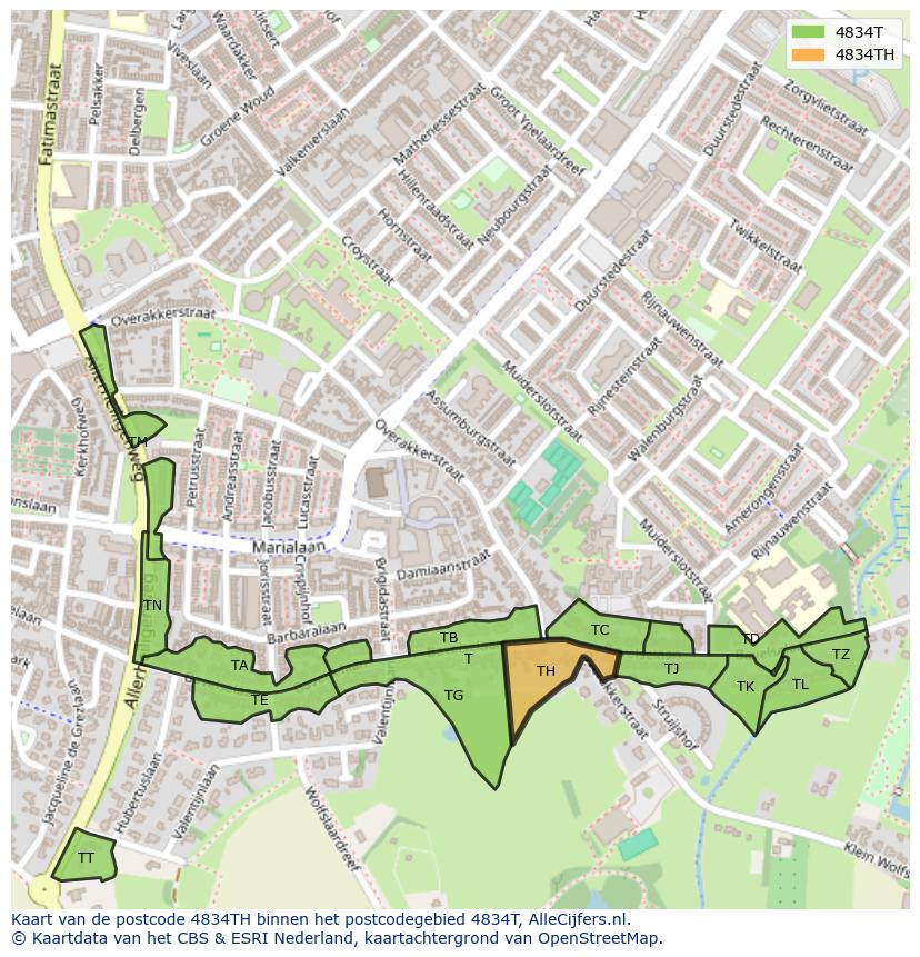 Afbeelding van het postcodegebied 4834 TH op de kaart.