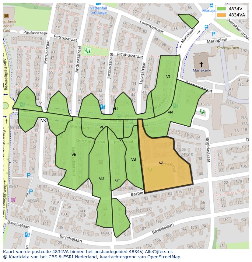 Afbeelding van het postcodegebied 4834 VA op de kaart.