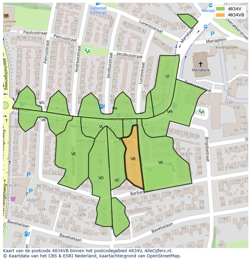 Afbeelding van het postcodegebied 4834 VB op de kaart.