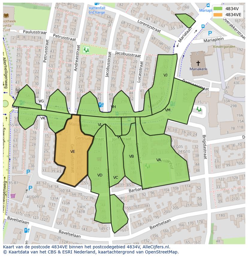 Afbeelding van het postcodegebied 4834 VE op de kaart.