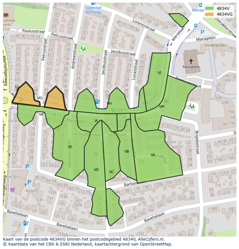 Afbeelding van het postcodegebied 4834 VG op de kaart.