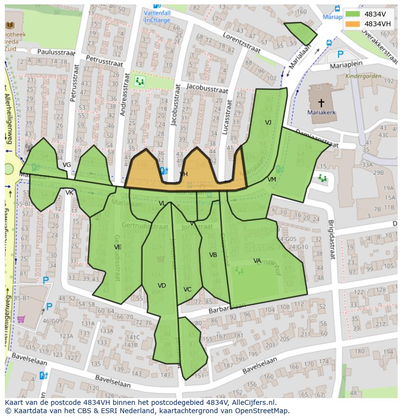 Afbeelding van het postcodegebied 4834 VH op de kaart.