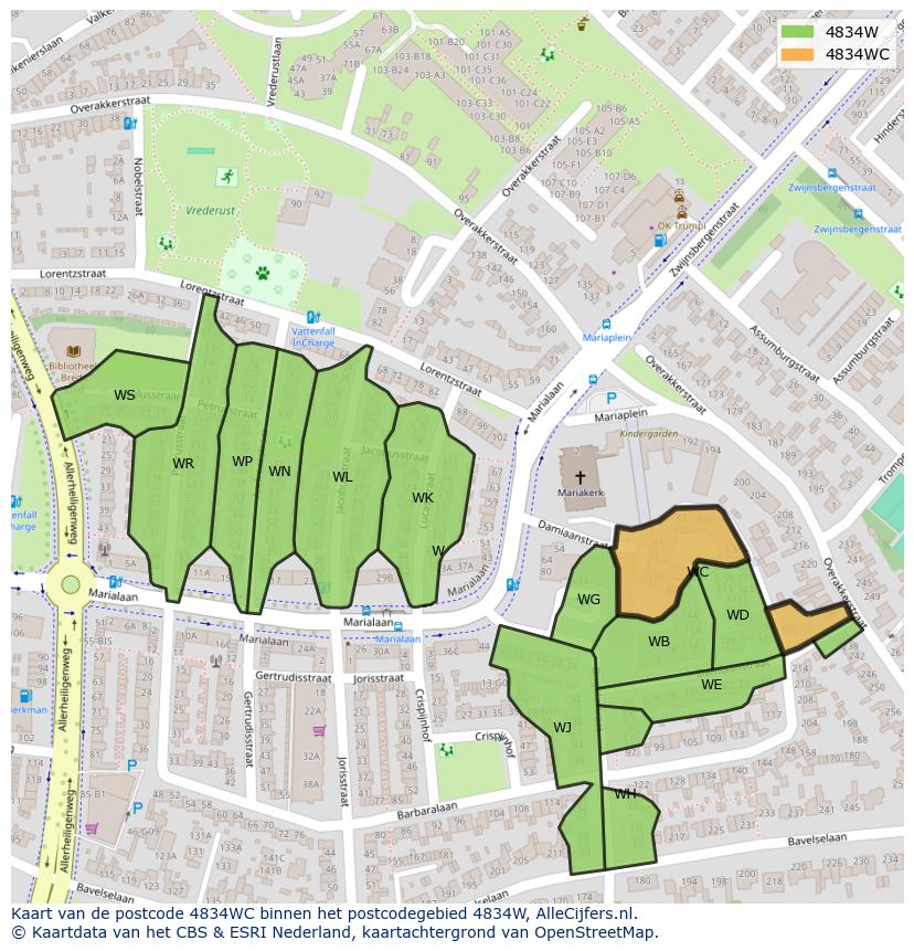 Afbeelding van het postcodegebied 4834 WC op de kaart.
