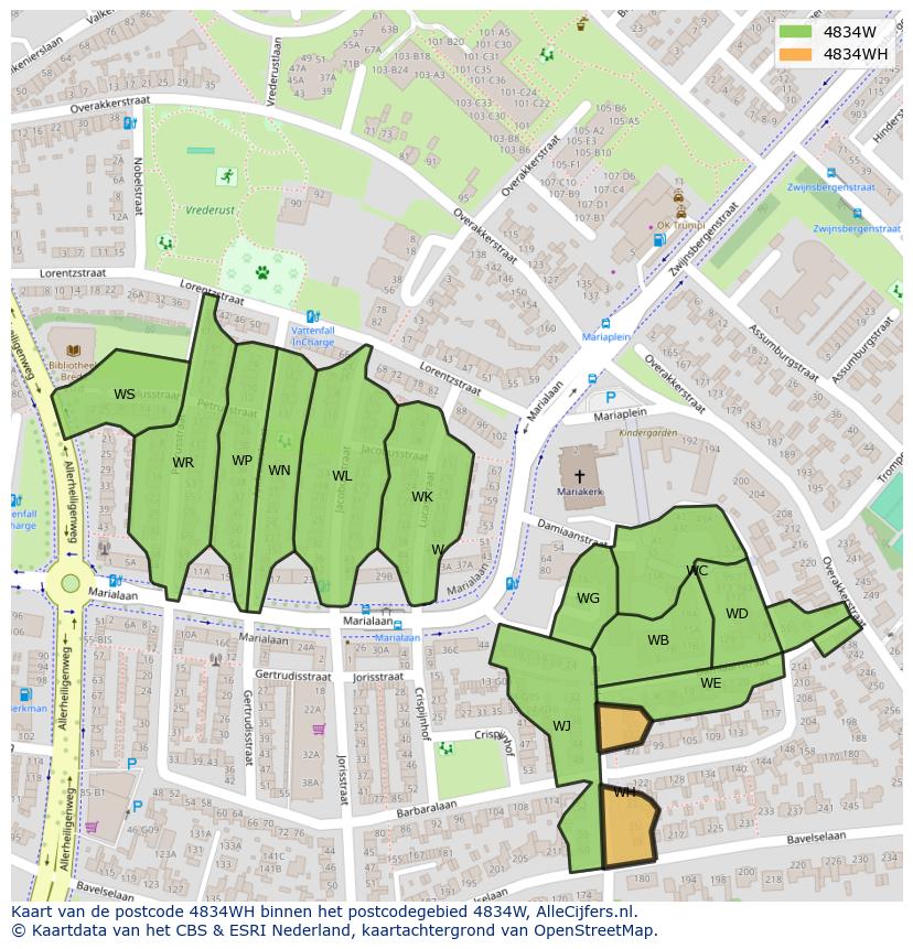 Afbeelding van het postcodegebied 4834 WH op de kaart.