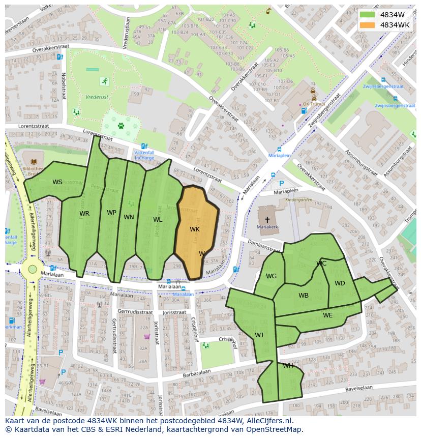 Afbeelding van het postcodegebied 4834 WK op de kaart.