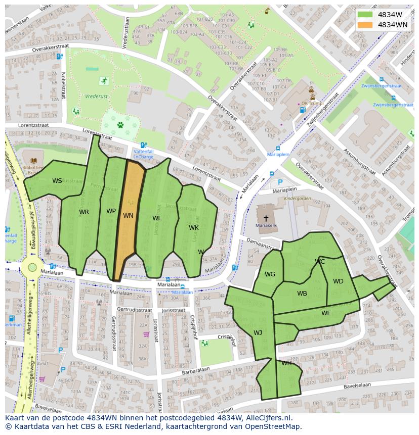 Afbeelding van het postcodegebied 4834 WN op de kaart.