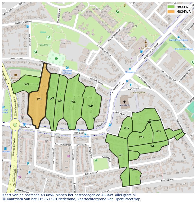 Afbeelding van het postcodegebied 4834 WR op de kaart.