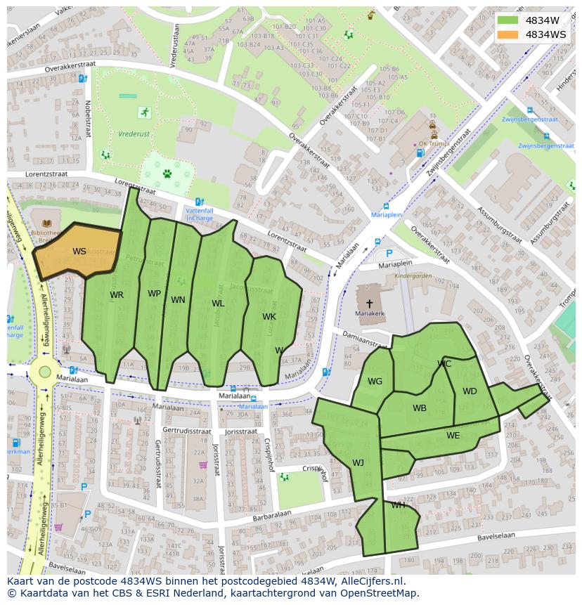 Afbeelding van het postcodegebied 4834 WS op de kaart.