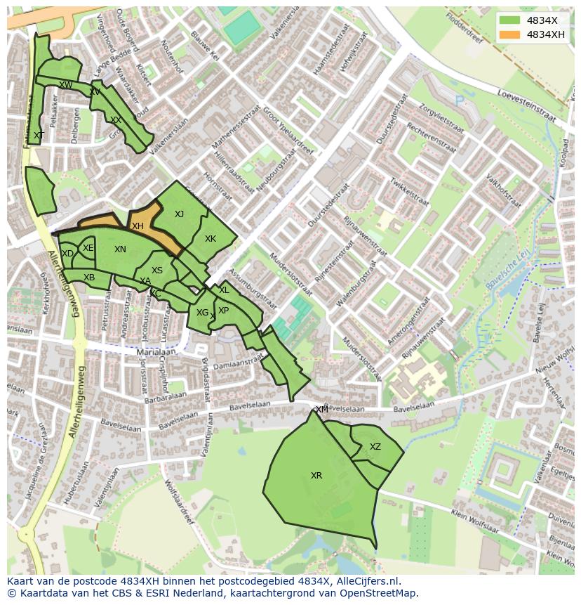 Afbeelding van het postcodegebied 4834 XH op de kaart.