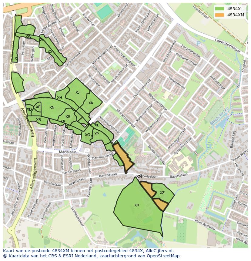 Afbeelding van het postcodegebied 4834 XM op de kaart.