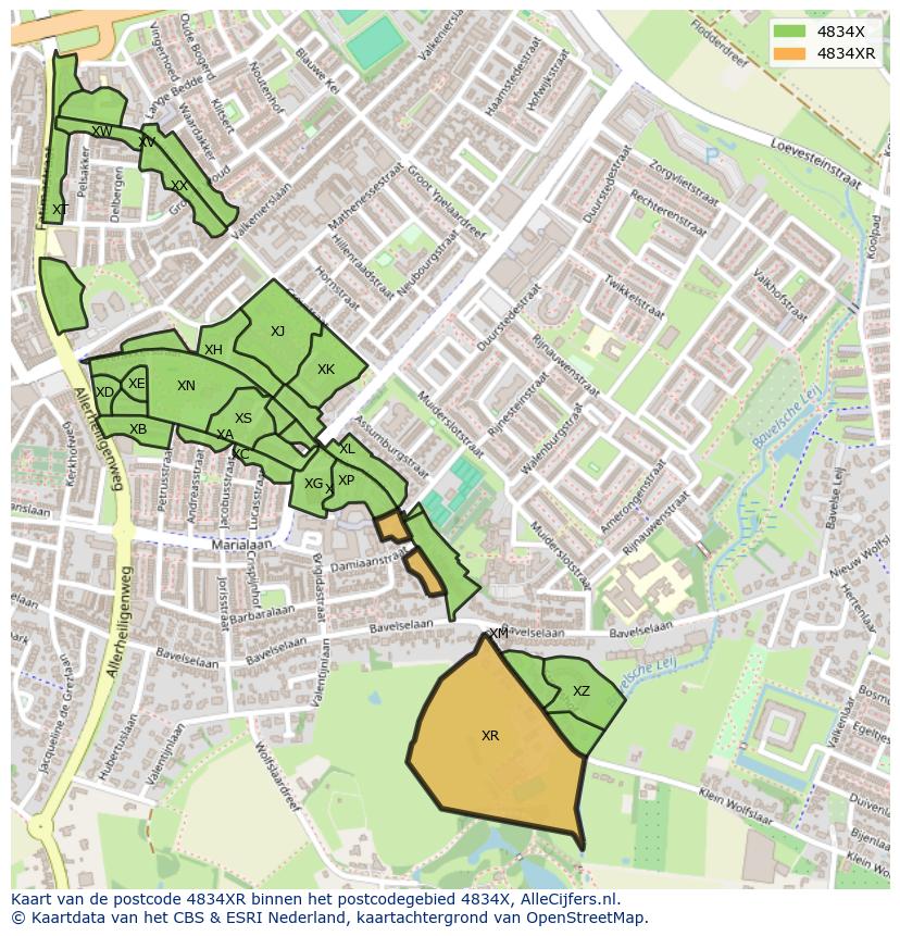 Afbeelding van het postcodegebied 4834 XR op de kaart.