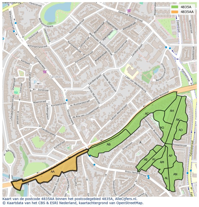 Afbeelding van het postcodegebied 4835 AA op de kaart.