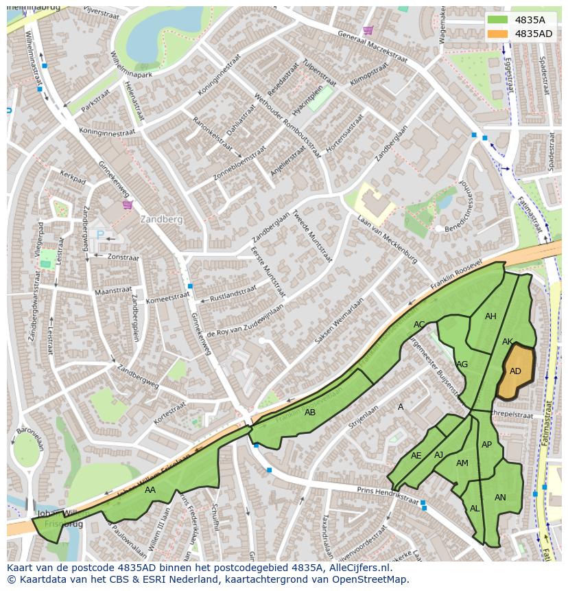 Afbeelding van het postcodegebied 4835 AD op de kaart.
