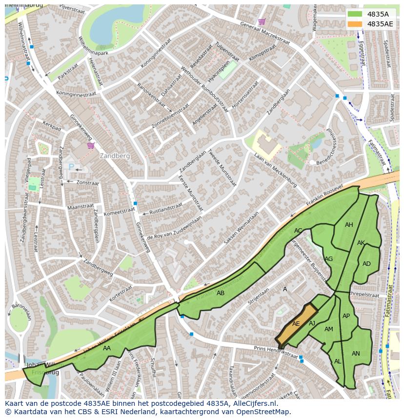Afbeelding van het postcodegebied 4835 AE op de kaart.