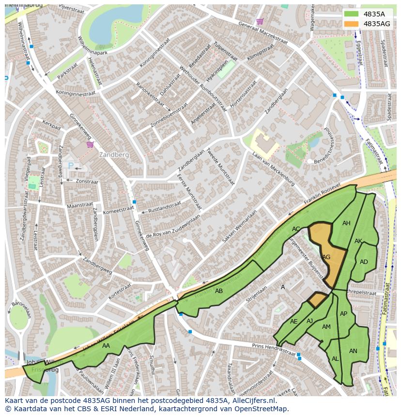 Afbeelding van het postcodegebied 4835 AG op de kaart.