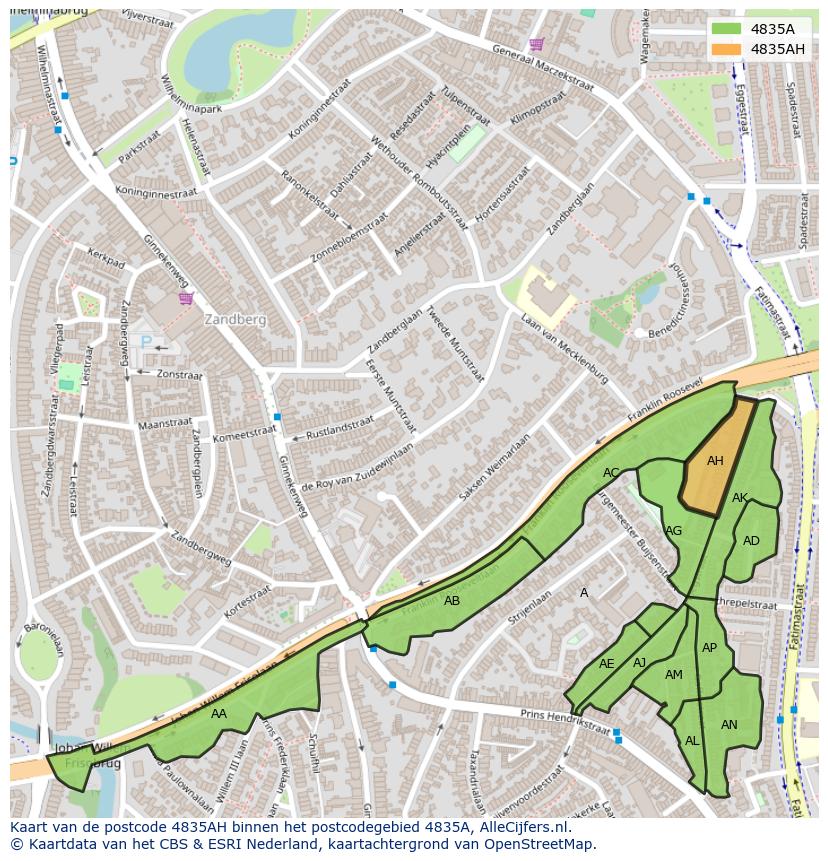 Afbeelding van het postcodegebied 4835 AH op de kaart.