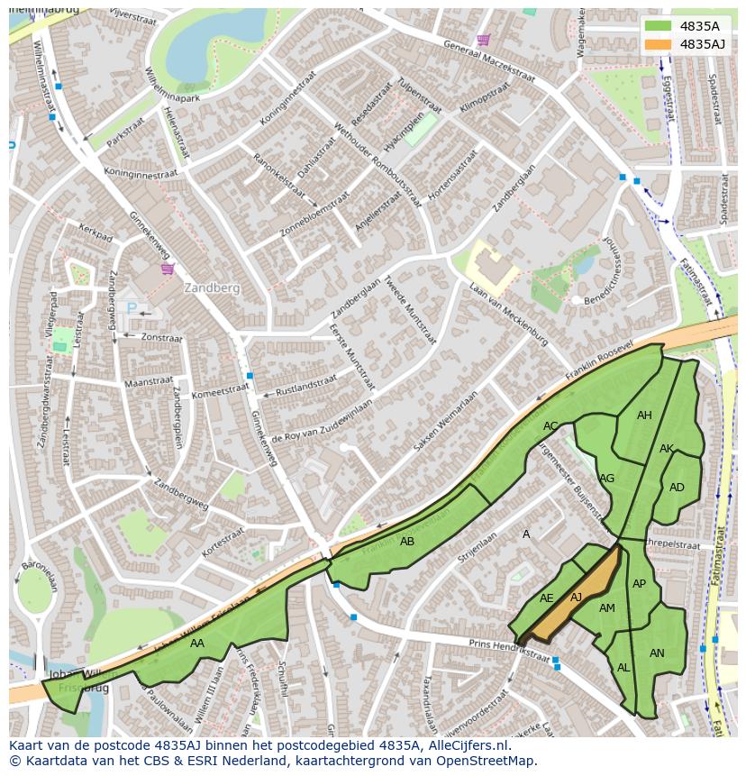 Afbeelding van het postcodegebied 4835 AJ op de kaart.