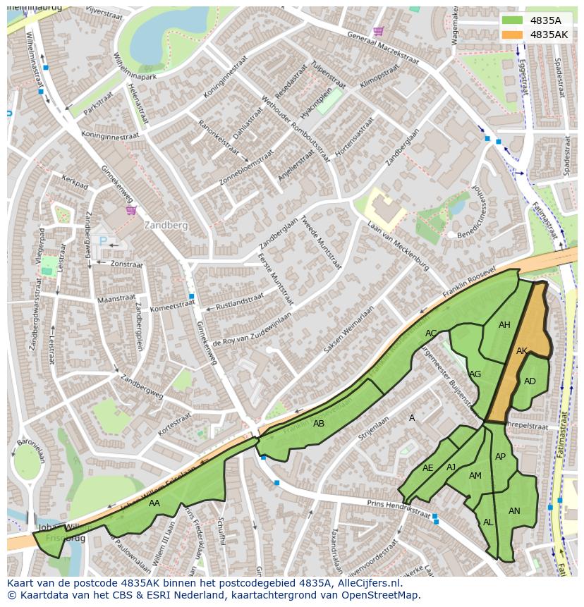 Afbeelding van het postcodegebied 4835 AK op de kaart.