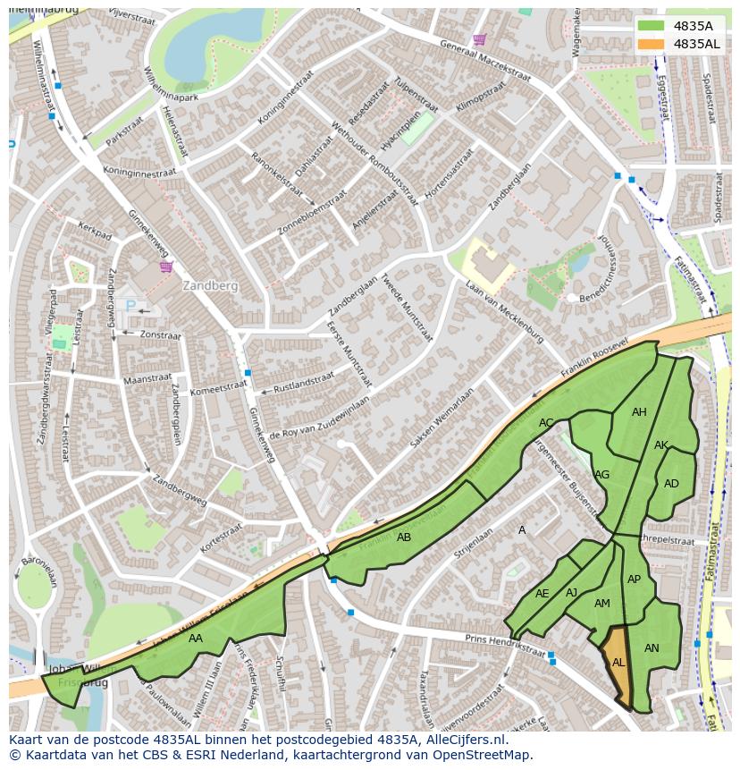 Afbeelding van het postcodegebied 4835 AL op de kaart.