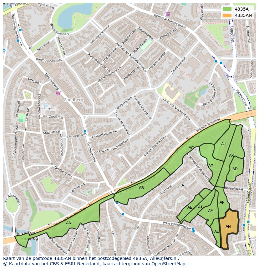 Afbeelding van het postcodegebied 4835 AN op de kaart.