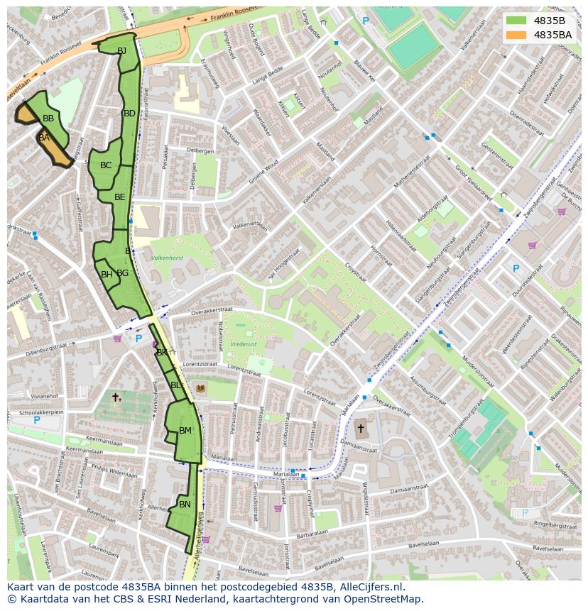 Afbeelding van het postcodegebied 4835 BA op de kaart.