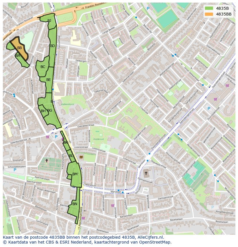 Afbeelding van het postcodegebied 4835 BB op de kaart.