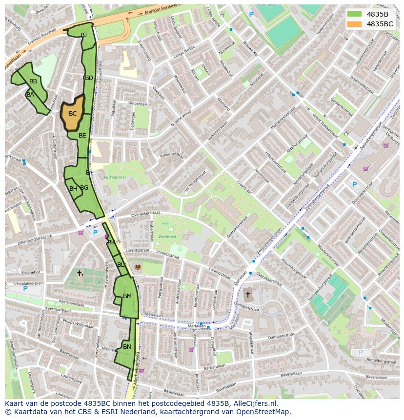 Afbeelding van het postcodegebied 4835 BC op de kaart.