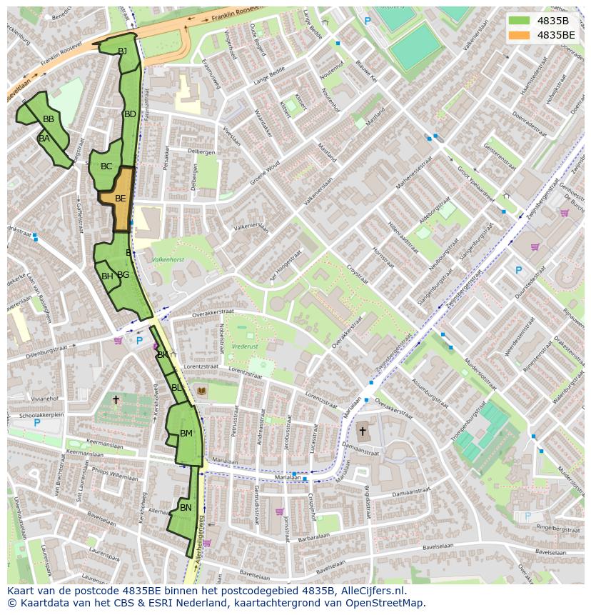 Afbeelding van het postcodegebied 4835 BE op de kaart.