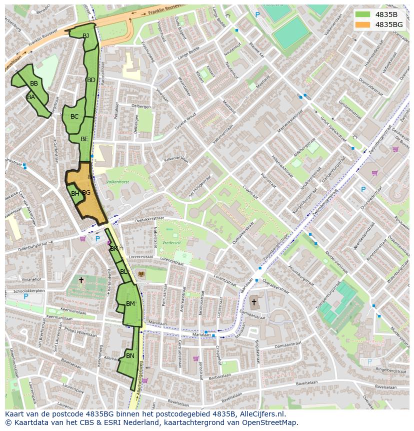 Afbeelding van het postcodegebied 4835 BG op de kaart.