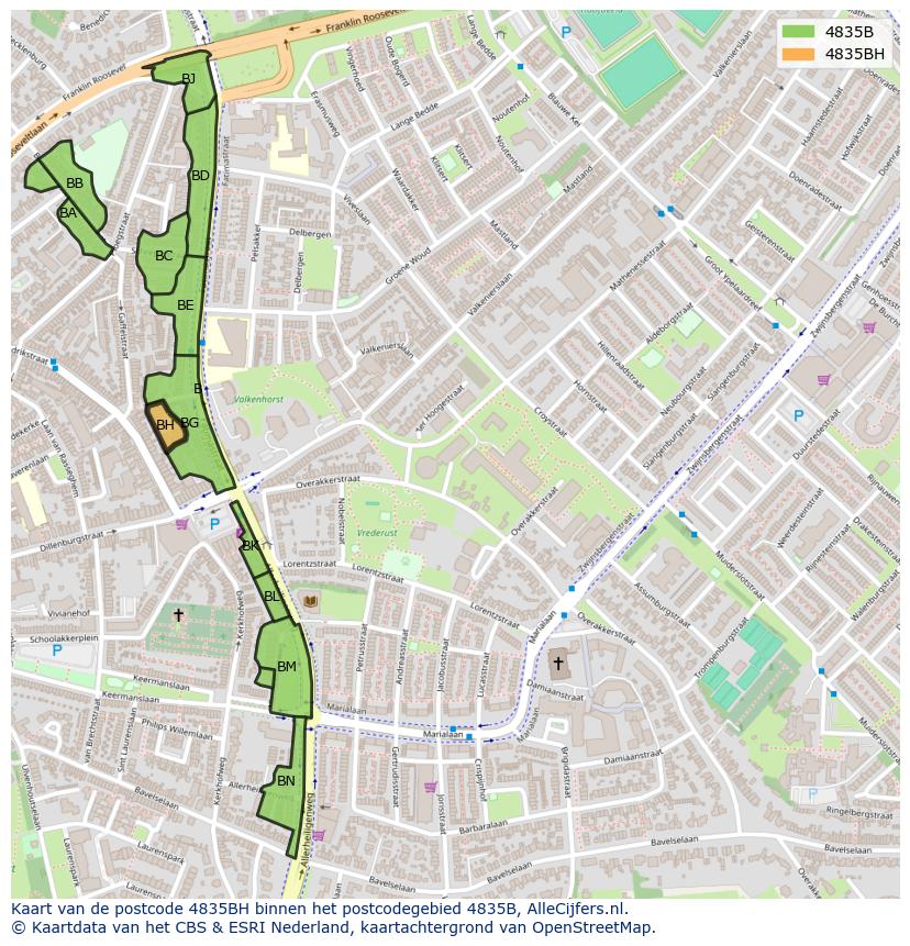 Afbeelding van het postcodegebied 4835 BH op de kaart.