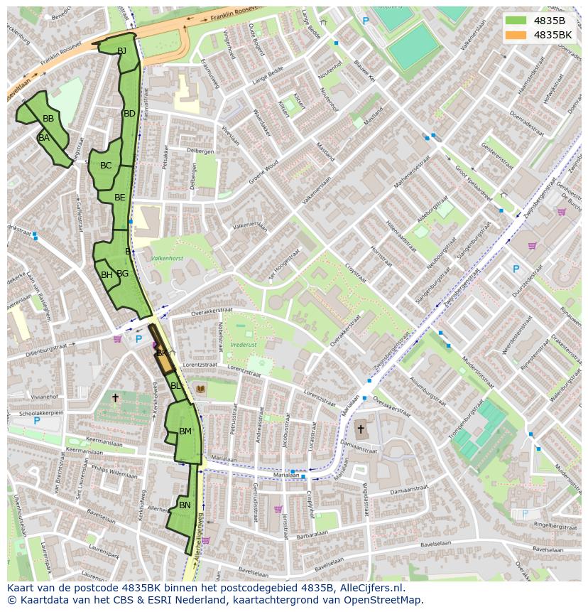 Afbeelding van het postcodegebied 4835 BK op de kaart.