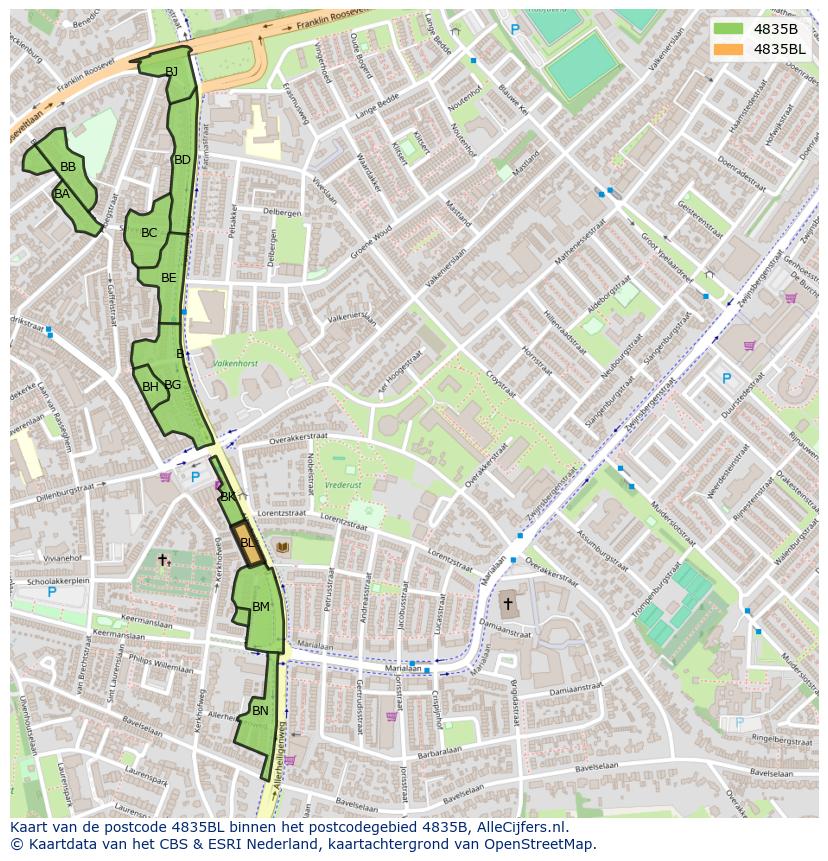 Afbeelding van het postcodegebied 4835 BL op de kaart.