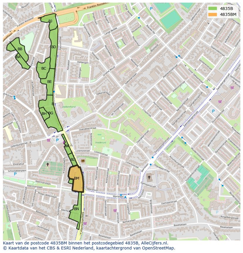 Afbeelding van het postcodegebied 4835 BM op de kaart.