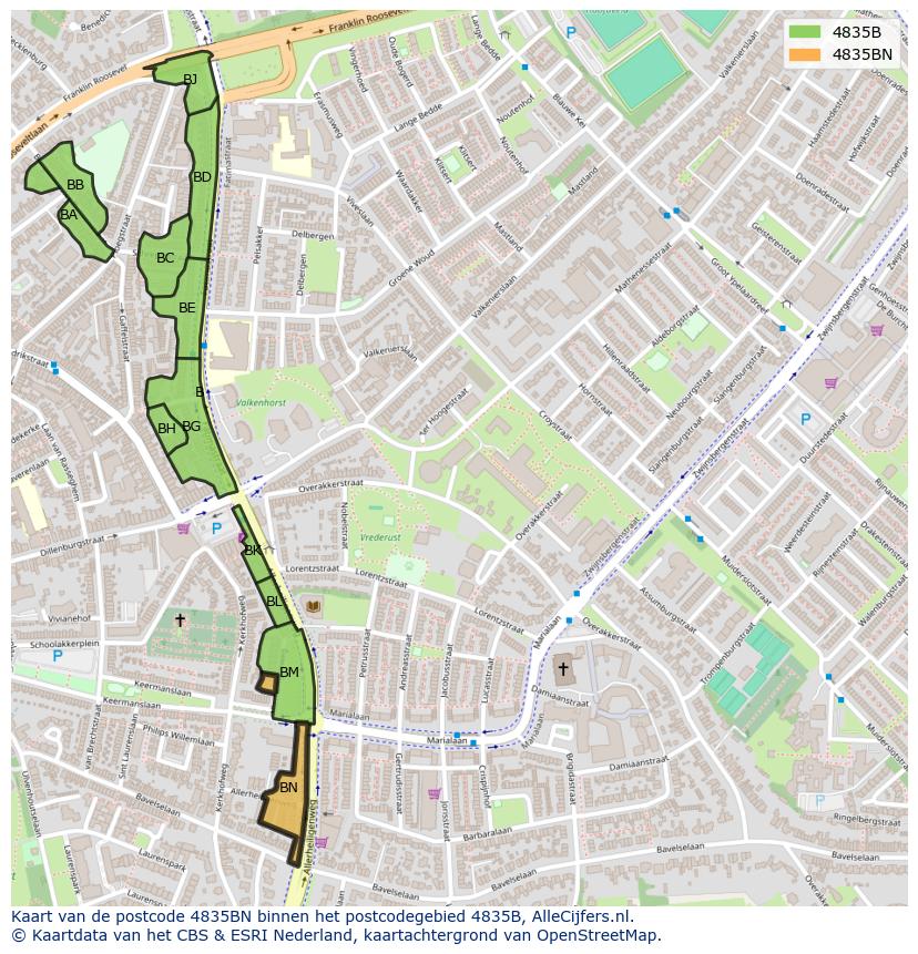 Afbeelding van het postcodegebied 4835 BN op de kaart.