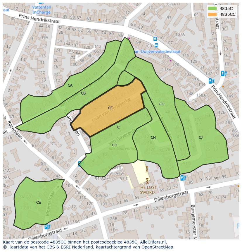 Afbeelding van het postcodegebied 4835 CC op de kaart.