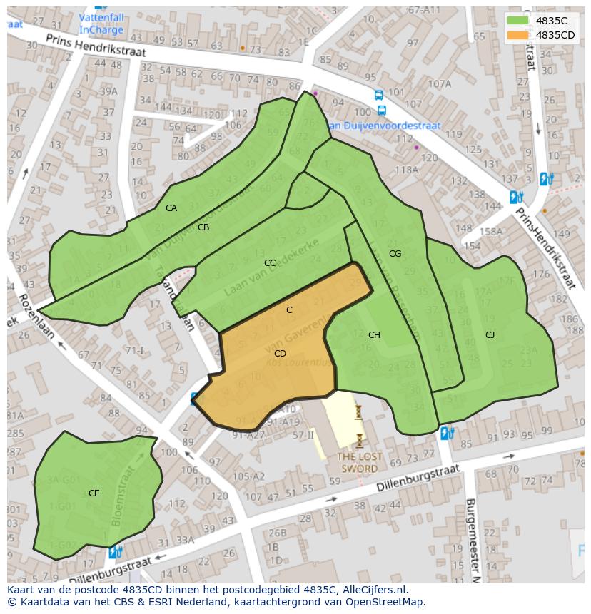 Afbeelding van het postcodegebied 4835 CD op de kaart.