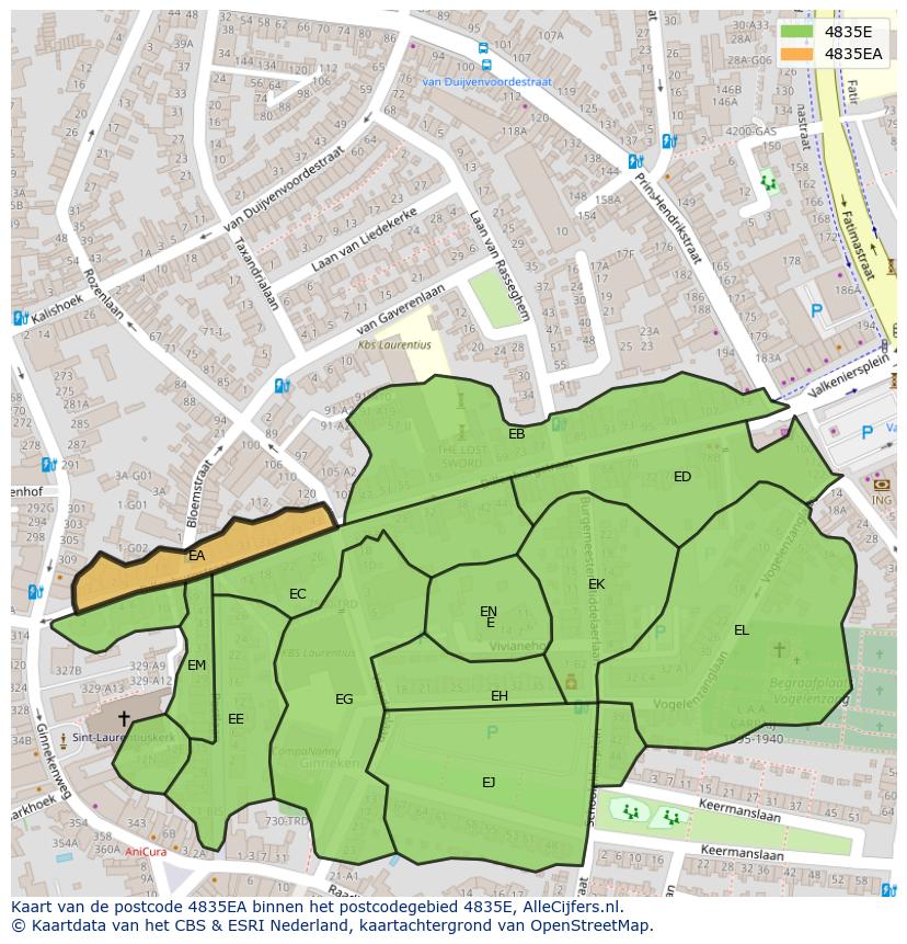 Afbeelding van het postcodegebied 4835 EA op de kaart.
