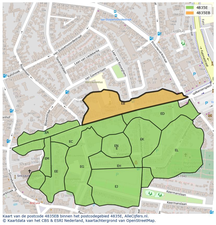 Afbeelding van het postcodegebied 4835 EB op de kaart.